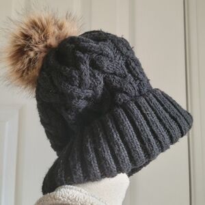 Cozy Black Knit Pom-Pom Hat